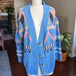 Retro 80s Patterned Cardigan Sweater